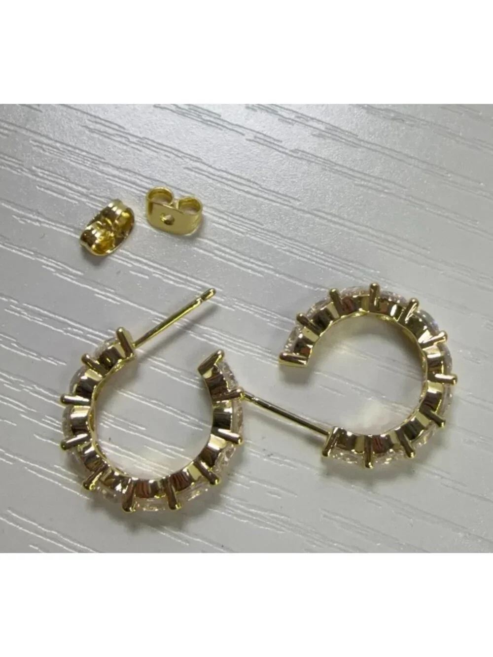 Rhinestone Gold Tone Hoop Earrings Classic Elegant Sparkle Wedding Party - Picture 5 of 7